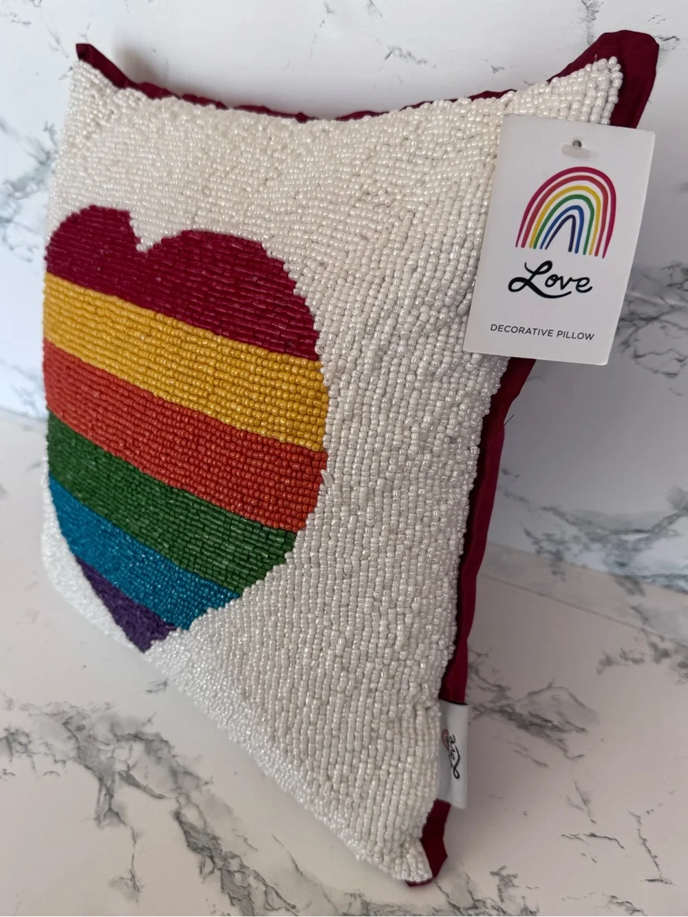 LOVE Gay Lesbian Pride LGBTQ Rainbow Flag Heart Beaded Square 14